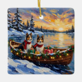 Shetland Sheepdog Christmas Boat Holiday Keramikornament (Vorderseite)