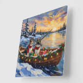 Shetland Sheepdog Christmas Boat Holiday Quadratische Wanduhr (Winkel)