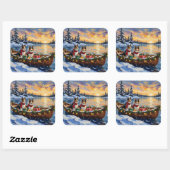 Shetland Sheepdog Christmas Boat Holiday Quadratischer Aufkleber (Blatt)