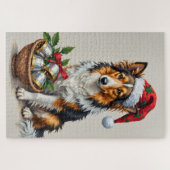 Shetland Sheepdog Christmas Cross-Stitch Hat Puzzle (Horizontal)