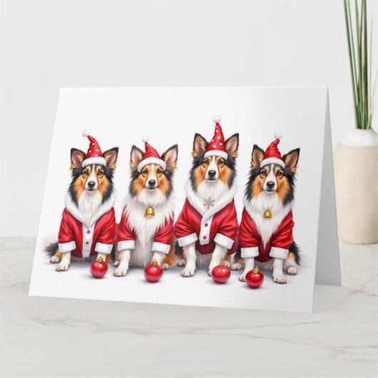 Shetland Sheepdog Christmas Dress Santa Hat Karte (Vorderseite)