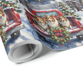 Shetland Sheepdog Christmas Red Truck Holiday Geschenkpapier (Rolleneckpunkt)