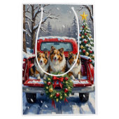Shetland Sheepdog Christmas Red Truck Holiday Mittlere Geschenktüte (Vorderseite)