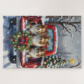 Shetland Sheepdog Christmas Red Truck Holiday Puzzle (Horizontal)