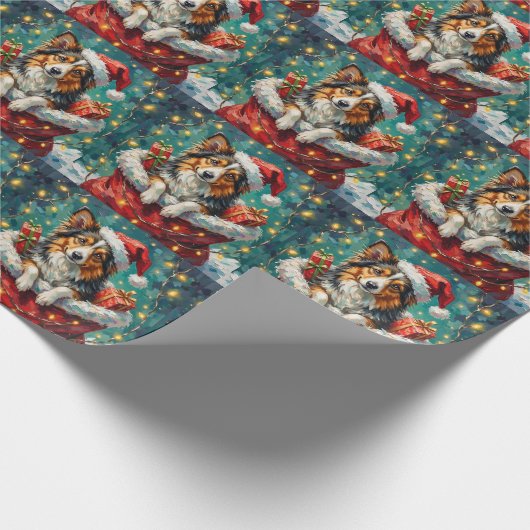 Shetland Sheepdog Christmas Santa Bag Adventure Geschenkpapier (Ecke)