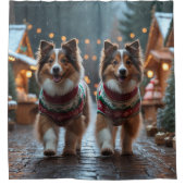 Shetland Sheepdog Christmas Snow Holiday  Duschvorhang (Vorderseite)