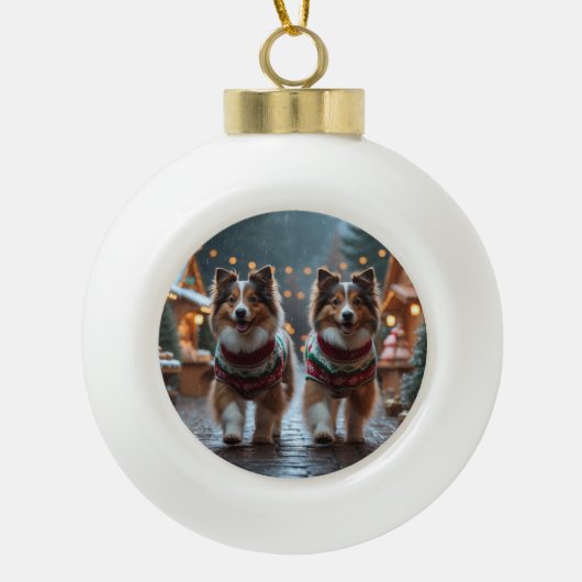 Shetland Sheepdog Christmas Snow Holiday  Keramik Kugel-Ornament (Vorderseite)