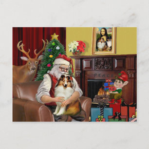 Shetland Sheepdog des Weihnachtsmanns (sw) Feiertagspostkarte