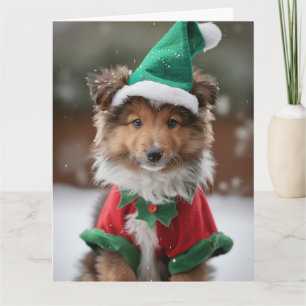 Shetland Sheepdog Elf Welpe Christmas Card Karte