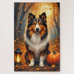 Shetland Sheepdog Ernte Mond Halloween-Porträt Puzzle