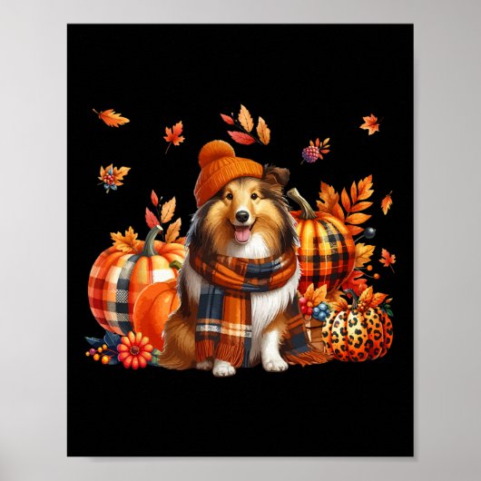 Shetland Sheepdog Erntedank Leopard Pumpkins Fa Poster (Vorne)