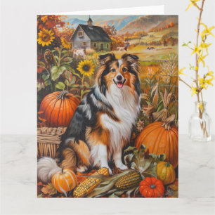 Shetland Sheepdog Erntedankfest im Herbst Karte