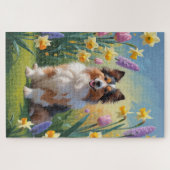 Shetland Sheepdog Frühlingsblumen Malerei Puzzle (Horizontal)