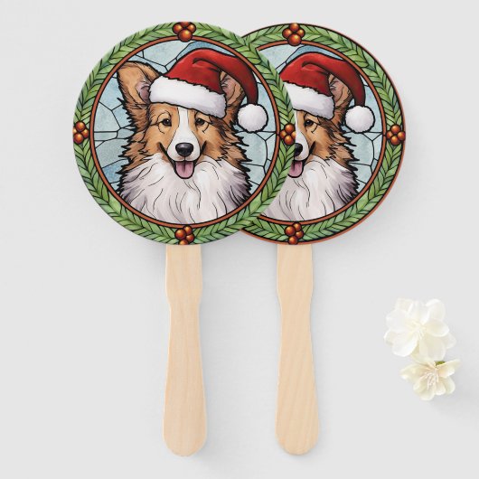Shetland Sheepdog gesteinigtes Glass Weihnachten Fächer (Vorne und Hinten)