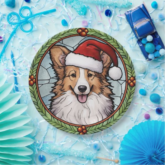 Shetland Sheepdog gesteinigtes Glass Weihnachten Pappteller (Party)