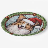 Shetland Sheepdog gesteinigtes Glass Weihnachten Pappteller (Schrägansicht)