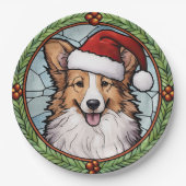 Shetland Sheepdog gesteinigtes Glass Weihnachten Pappteller (Vorderseite)