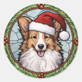 Shetland Sheepdog gesteinigtes Glass Weihnachten Runder Aufkleber (Vorderseite)