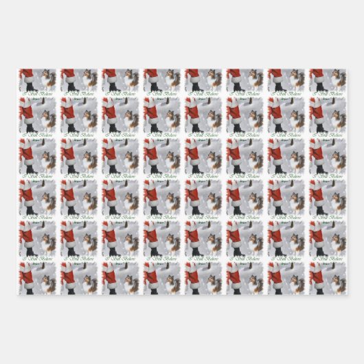 Shetland Sheepdog glaubt Weihnachten Geschenkpapier Set (Vorderseite 3)