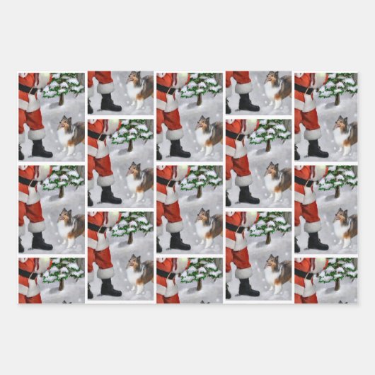 Shetland Sheepdog glaubt Weihnachten Geschenkpapier Set (Vorderseite)