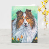 Shetland Sheepdog Grußkarten Karte (Gelbe Blume)