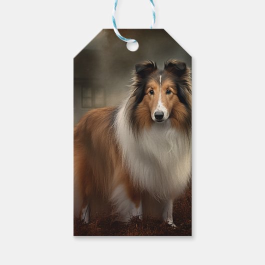 Shetland Sheepdog Halloween Beängstigend Geschenkanhänger (Vorderseite)