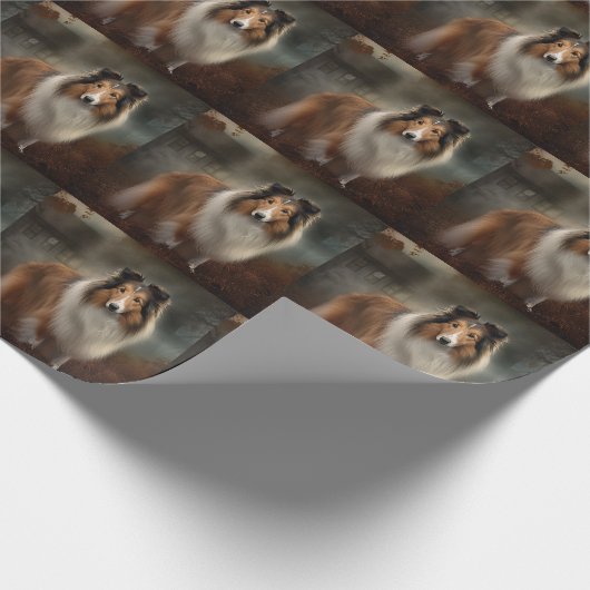Shetland Sheepdog Halloween Beängstigend Geschenkpapier (Ecke)