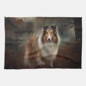 Shetland Sheepdog Halloween Beängstigend Geschirrtuch (Horizontal)