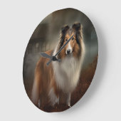 Shetland Sheepdog Halloween Beängstigend Große Wanduhr (Winkel)