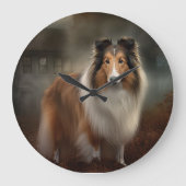 Shetland Sheepdog Halloween Beängstigend Große Wanduhr (Vorderseite)