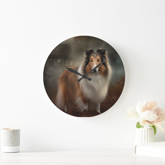 Shetland Sheepdog Halloween Beängstigend Große Wanduhr (Zuhause)