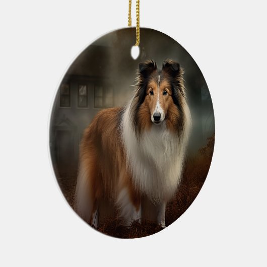 Shetland Sheepdog Halloween Beängstigend Keramik Ornament (Rechts)
