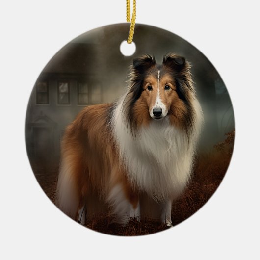 Shetland Sheepdog Halloween Beängstigend Keramik Ornament (Vorne)
