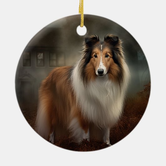 Shetland Sheepdog Halloween Beängstigend Keramik Ornament (Hinten)