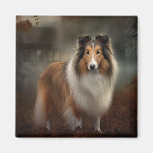 Shetland Sheepdog Halloween Beängstigend Magnet (Vorne)