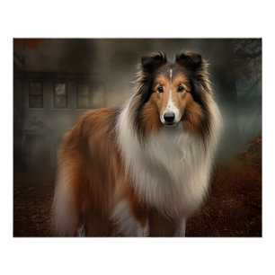 Shetland Sheepdog Halloween Beängstigend Poster