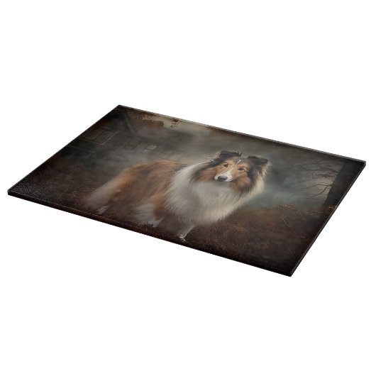 Shetland Sheepdog Halloween Beängstigend Schneidebrett (Ecke)