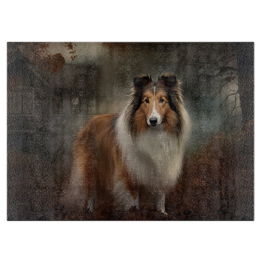 Shetland Sheepdog Halloween Beängstigend Schneidebrett (Vorderseite)