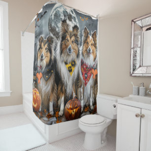 Shetland Sheepdog Halloween Gruselig Duschvorhang