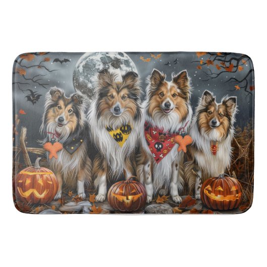 Shetland Sheepdog Halloween Spooky Badematte (Vorderseite)
