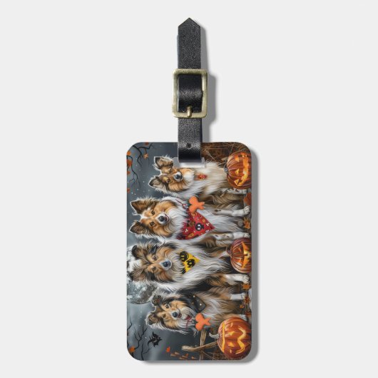 Shetland Sheepdog Halloween Spooky Gepäckanhänger (Vorderseite vertikal)