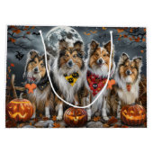 Shetland Sheepdog Halloween Spooky Große Geschenktüte (Rückseite)