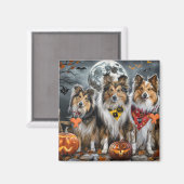 Shetland Sheepdog Halloween Spooky Magnet (Vorderseite/Rückseite)