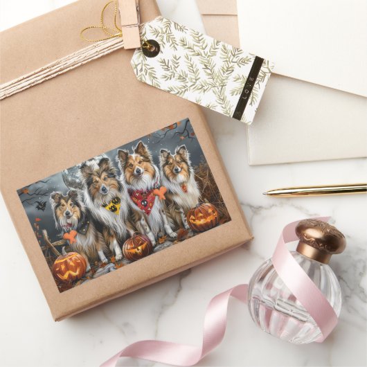 Shetland Sheepdog Halloween Spooky Rechteckiger Aufkleber (Schenken)