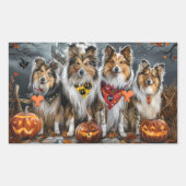 Shetland Sheepdog Halloween Spooky Rechteckiger Aufkleber (Vorderseite)
