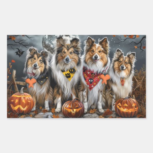 Shetland Sheepdog Halloween Spooky Rechteckiger Aufkleber (Vorderseite)