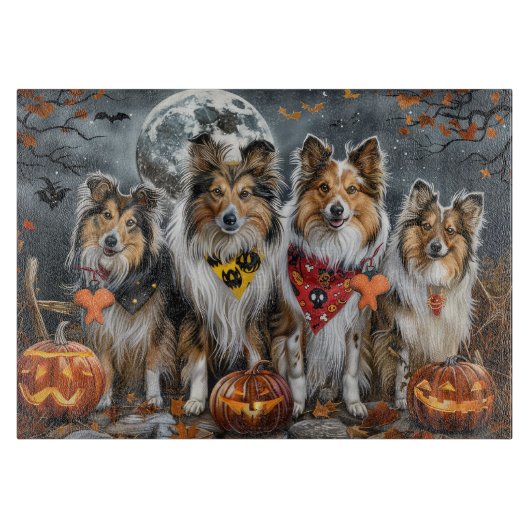 Shetland Sheepdog Halloween Spooky Schneidebrett (Vorderseite)