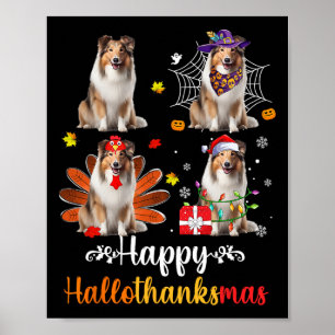 Shetland Sheepdog Halloween Weihnachtsfest Happy H Poster