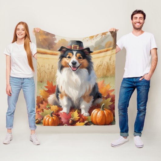 Shetland Sheepdog Herbst lässt Erntedank Kunst Fleecedecke (Beispiel)