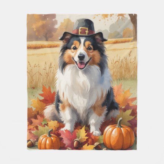 Shetland Sheepdog Herbst lässt Erntedank Kunst Fleecedecke (Vorderseite)